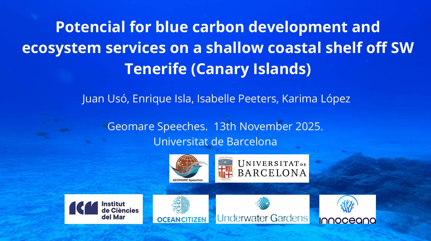 Potential for blue carbon development and ecosystem services on a shallow coastal shelf off SW Tenerife (Canary Islands)