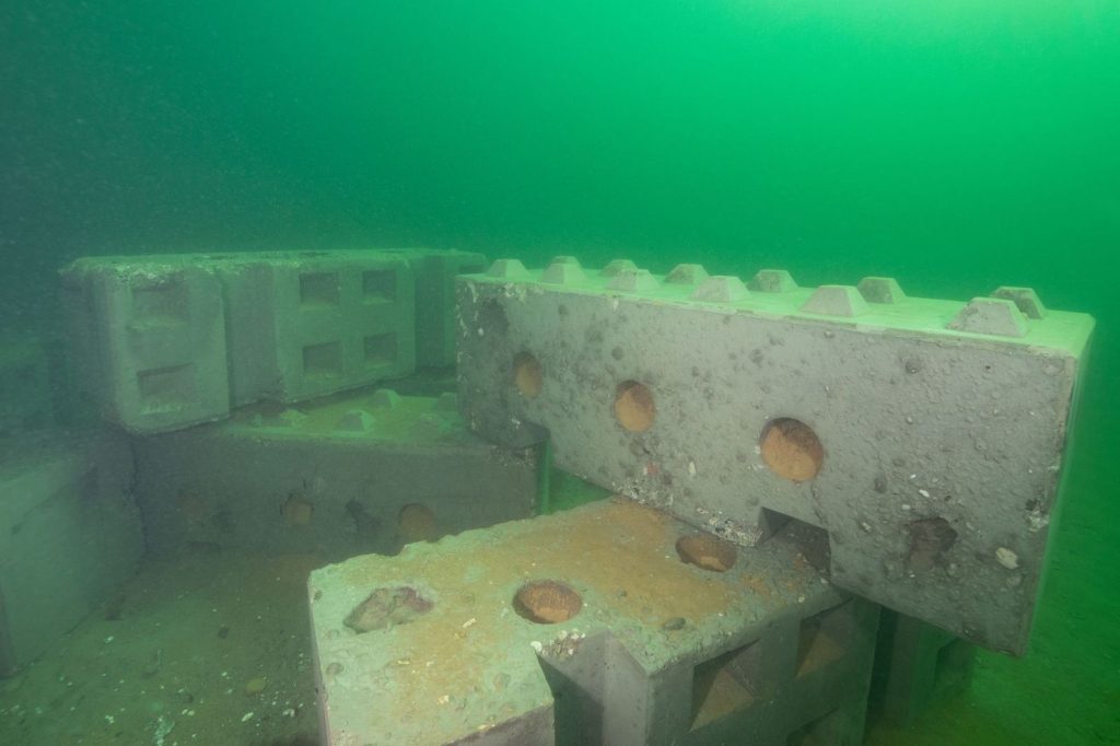 Newly deployed concrete reef blocks on the seabed in Køge Bay
